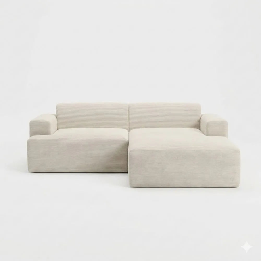 Beiges 3-Sitzer Sofa aus Cord mit Hocker und Kissen