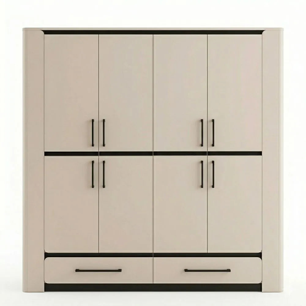 Moderner 4-türiger Drehtürenschrank aus Holzwerkstoff, Kaschmir Beige, 240 cm