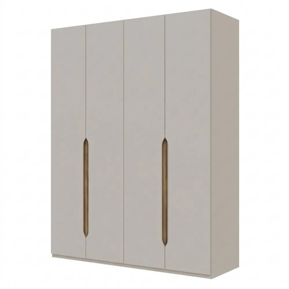 Moderner 4-türiger Kleiderschrank mit abgerundeten Griffmulden, Holzwerkstoff in Kaschmir Beige