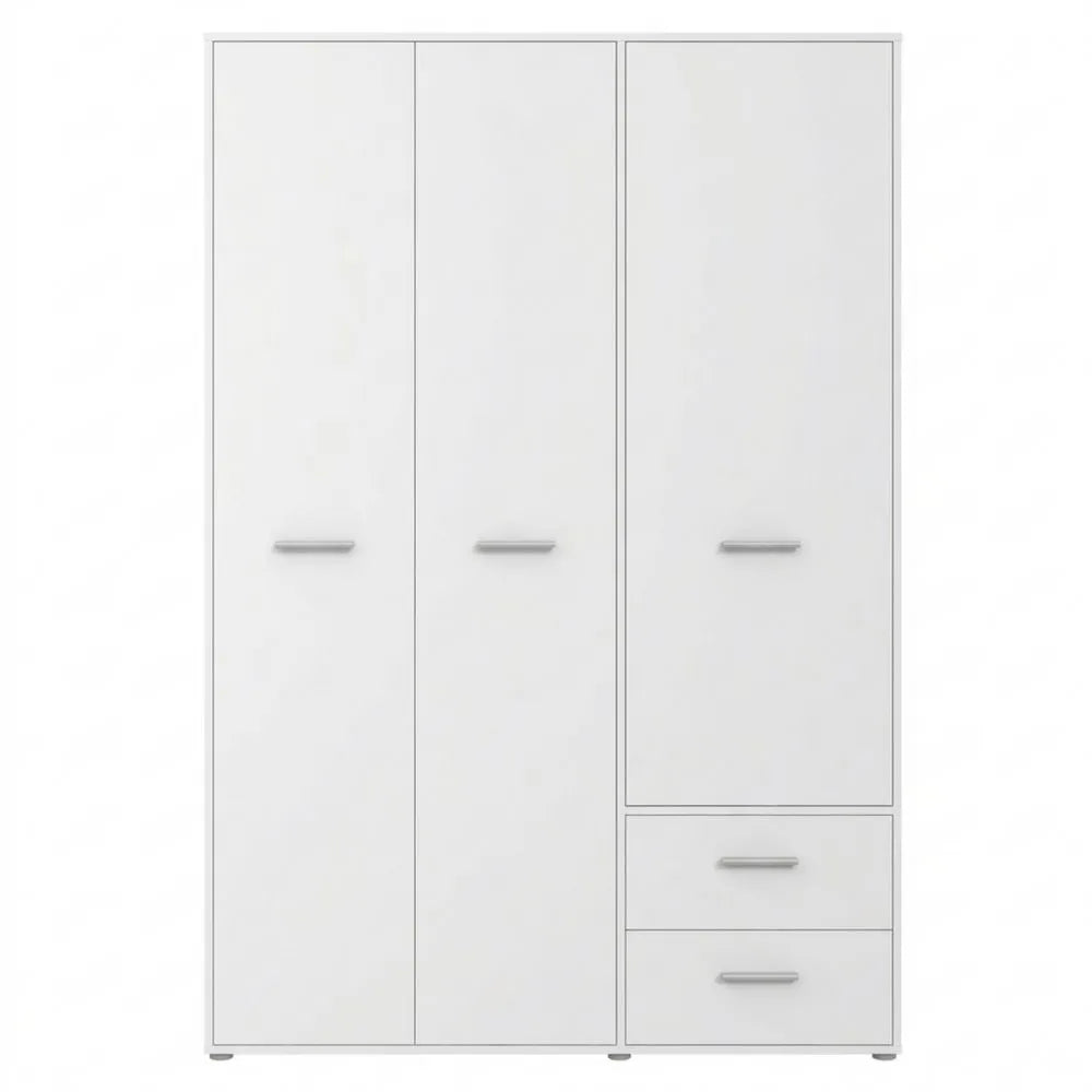 3-türiger Kleiderschrank mit Schubladen und Einlegeböden, Weiß, 145 x 53 x 200 cm