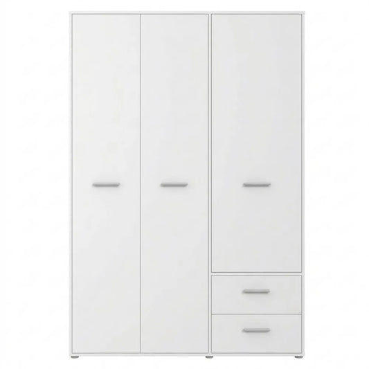 3-türiger Kleiderschrank mit Schubladen und Einlegeböden, Weiß, 145 x 53 x 200 cm