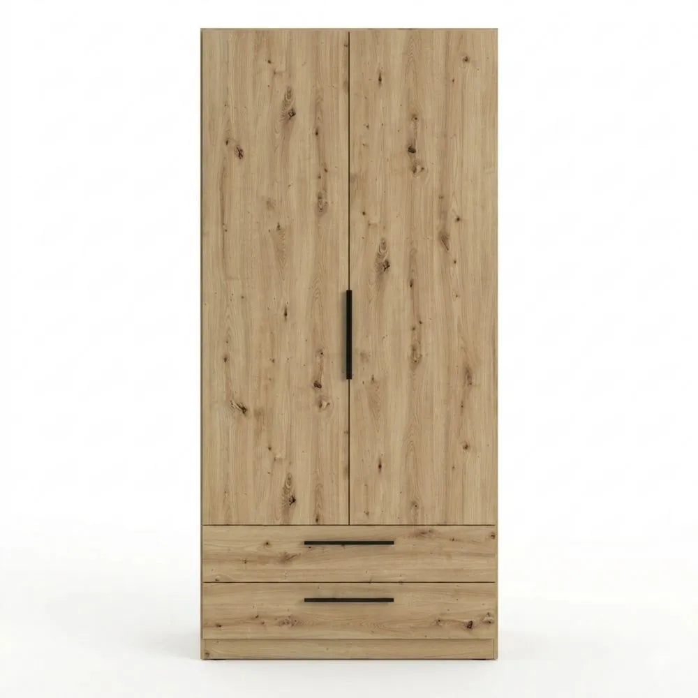 Kleiderschrank mit Drehtüren und Schubladen, Eiche Dekor, 100x213x59 cm