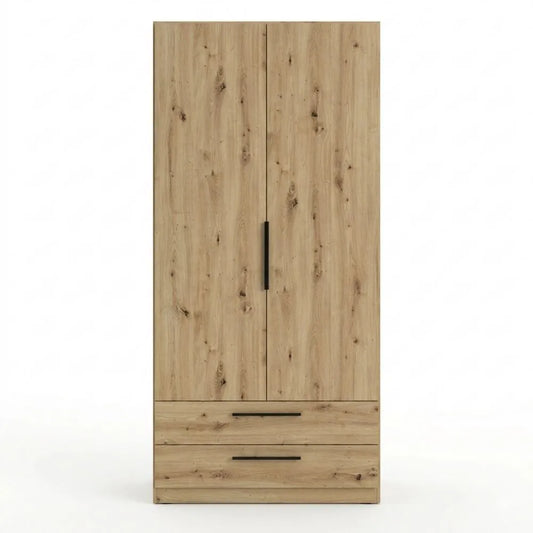 Kleiderschrank mit Drehtüren und Schubladen, Eiche Dekor, 100x213x59 cm
