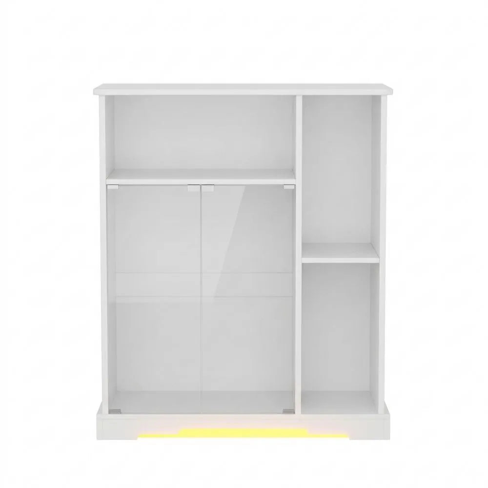 Weinschrank mit LED-Beleuchtung und Glastür, Sideboard mit Weinglashalter für Wohnzimmer oder Esszimmer, Aufbewahrung aus Holz