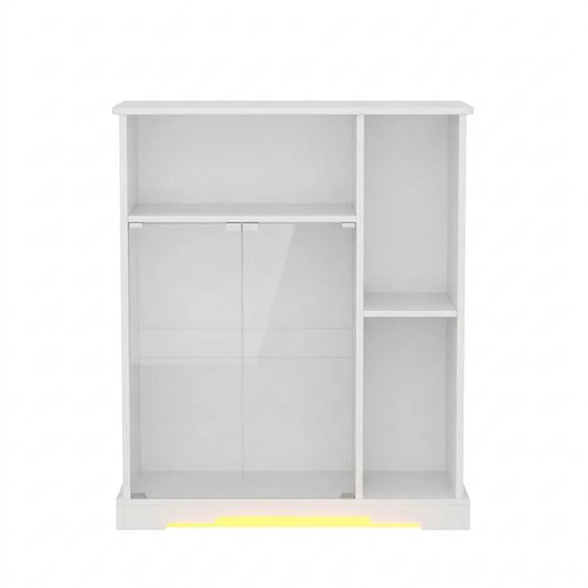 Weinschrank mit LED-Beleuchtung und Glastür, Sideboard mit Weinglashalter für Wohnzimmer oder Esszimmer, Aufbewahrung aus Holz