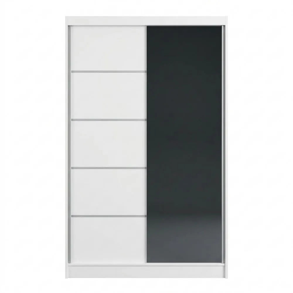 Kleiderschrank mit Spiegel, 100 cm, Schwebetür, Weiß Matt