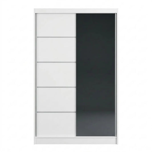 Kleiderschrank mit Spiegel, 100 cm, Schwebetür, Weiß Matt