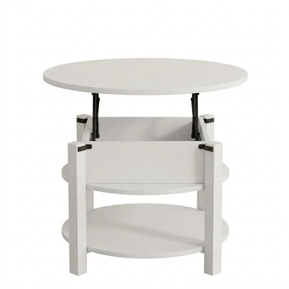 Runder Couchtisch mit Hebemechanismus und verstecktem Stauraum, höhenverstellbar, ideal für Wohnzimmer oder Büro, 80x80cm, Weiß