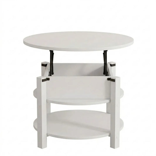Runder Couchtisch mit Hebemechanismus und verstecktem Stauraum, höhenverstellbar, ideal für Wohnzimmer oder Büro, 80x80cm, Weiß
