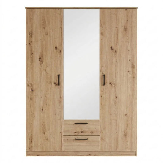 Moderner 2-türiger Kleiderschrank mit Spiegel, Eiche Dekor