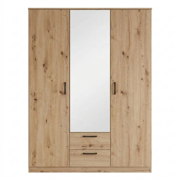 Moderner 2-türiger Kleiderschrank mit Spiegel, Eiche Dekor