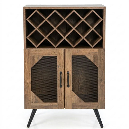 Weinschrank mit Flaschenregal und Getränkehalter, Sideboard mit Netztüren und Kippvorrichtung für Esszimmer