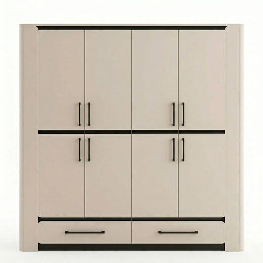 Moderner 4-türiger Drehtürenschrank aus Holzwerkstoff, Kaschmir Beige, 240 cm