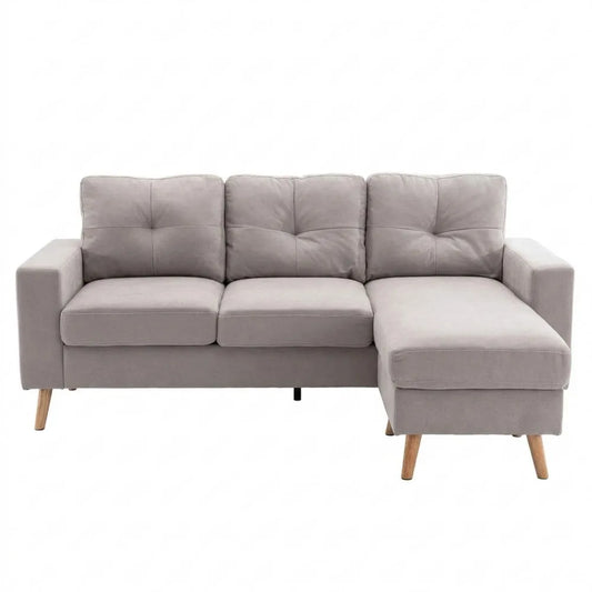 Moderne L-Form Ecksofa mit Kissen und Knopfheftung, Leinenoptik, Verstellbare Chaiselounge