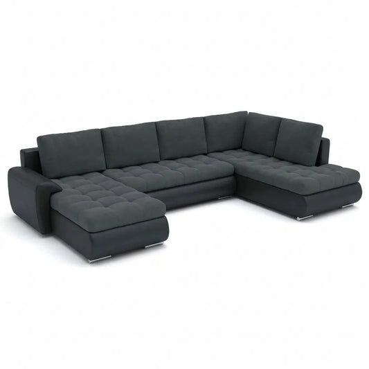 Ecksofa mit Schlaffunktion und Bettkasten, rechts, grau
