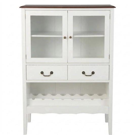 Moderner Weinschrank mit Glastüren und Schubladen, Flaschenhalter für 8 Flaschen, Kippsicherung, Maße 90x40x126,5 cm