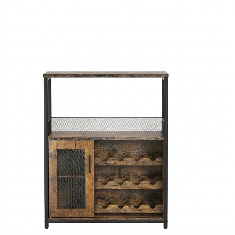 Holz-Weinschrank mit Netz, 3-stufig verstellbar, Arbeitsfläche & Glashalter