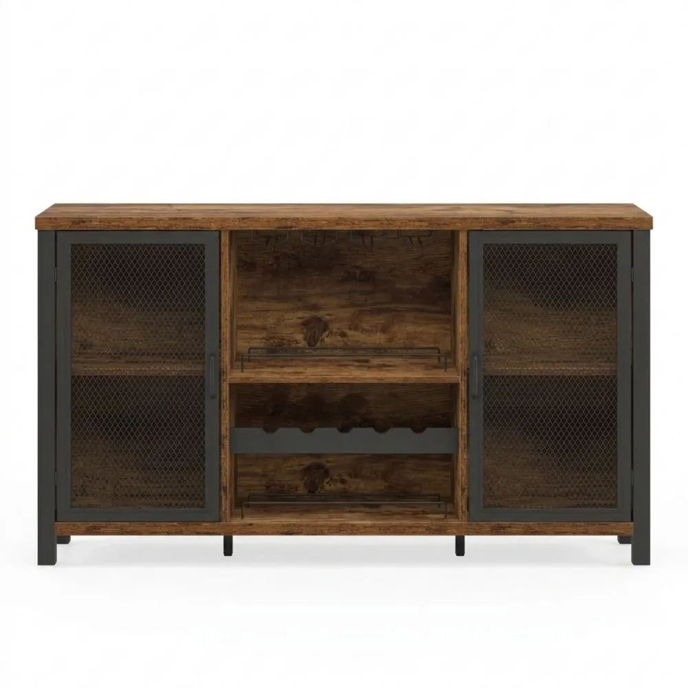 Rustikales Holz-Sideboard mit Regalen und Stauraum für Küche und Esszimmer, 140 cm