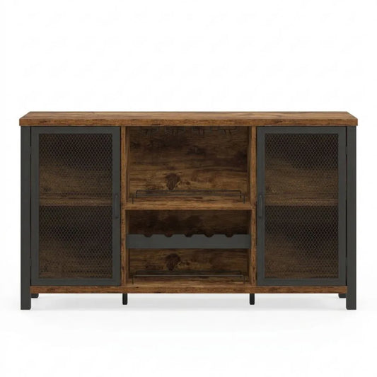 Rustikales Holz-Sideboard mit Regalen und Stauraum für Küche und Esszimmer, 140 cm