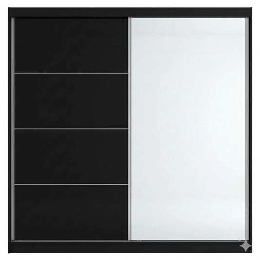 Schwebetürenschrank mit Spiegel, 183 cm, schwarz Hochglanz, 2 Türen